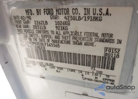 1990 Ford Mustang Gt/Cobra Gt z USA, uszkodzony, nr VIN 1FACP42E8LF163365